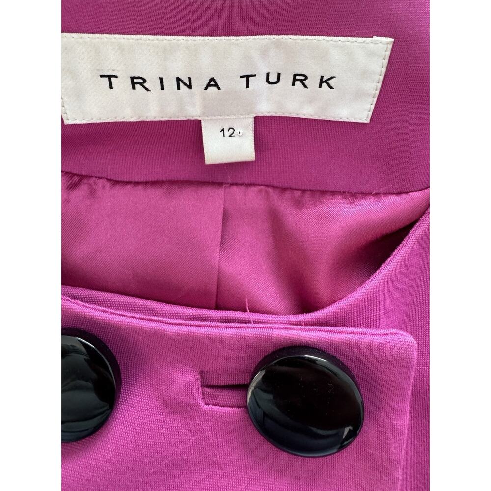 Trina Turk Fuchsia Trench Coat Size 12 Double Breasted Designer Statement - Picture 6 of 14